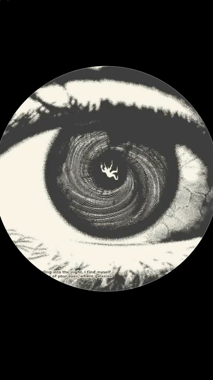 a figure falling into the pupil of a giant eye